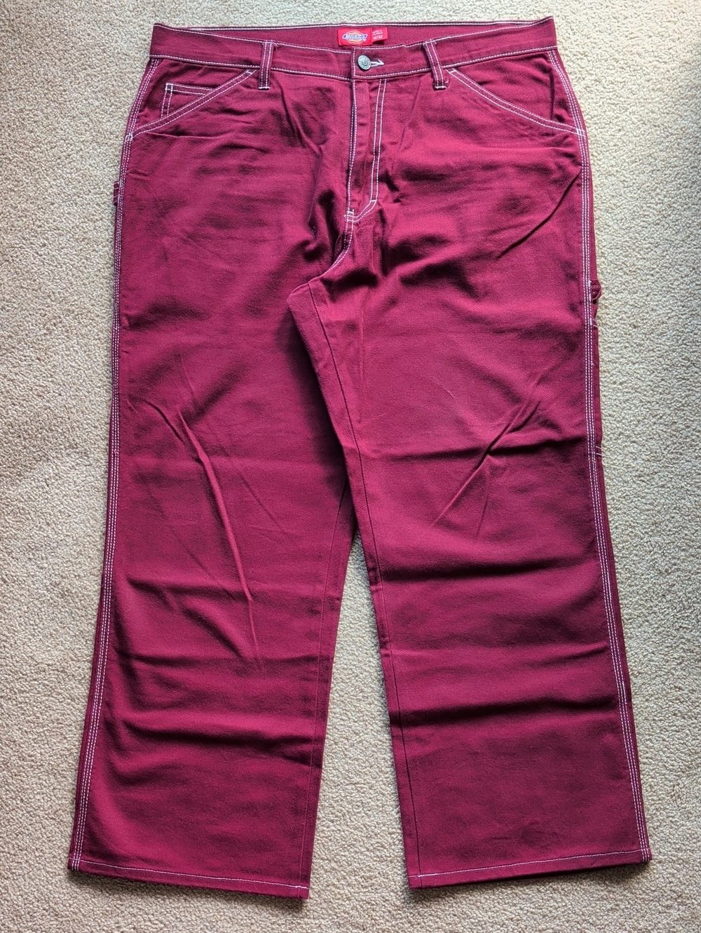 Dickies Burgundy Carpenter Pants with Contrast Stitching